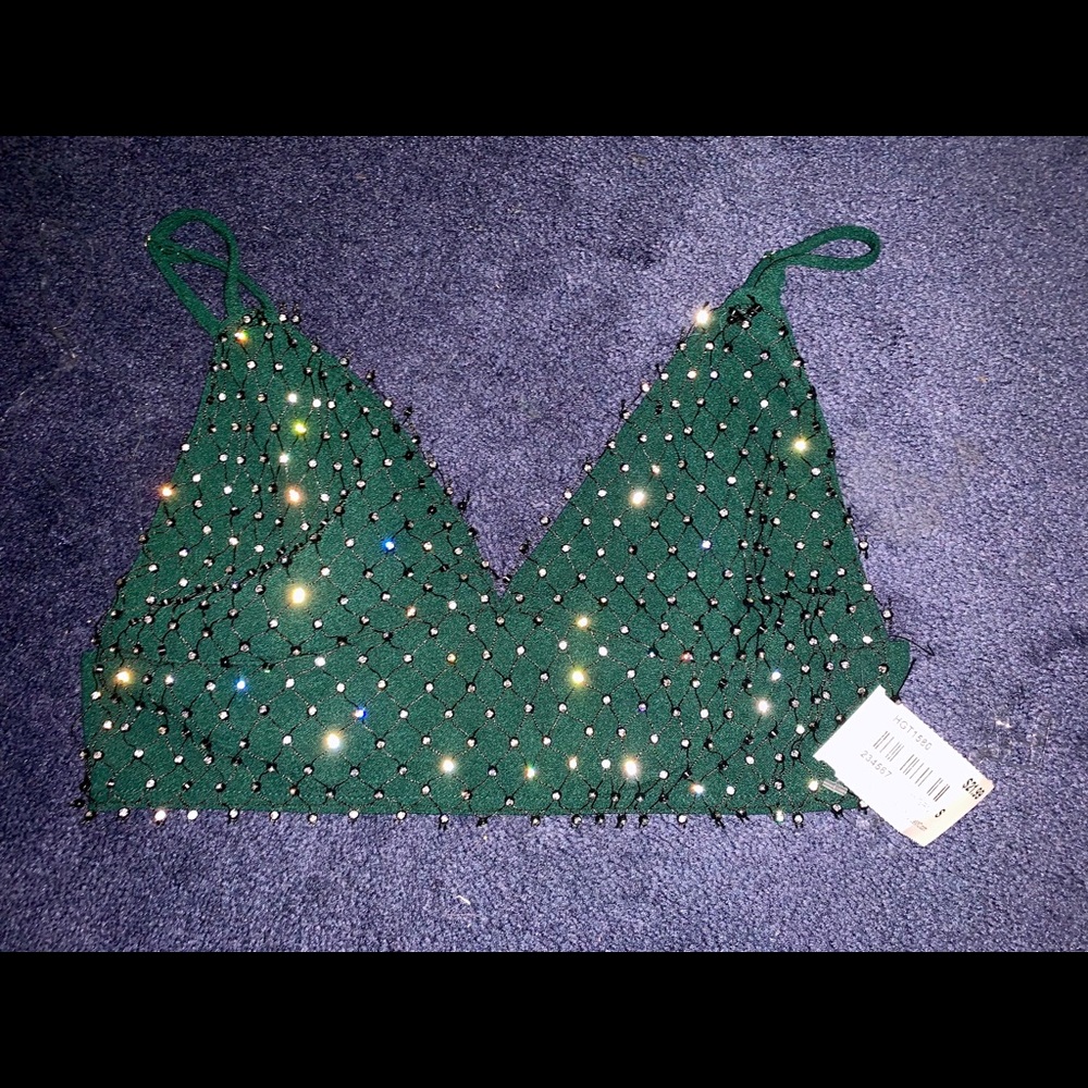 Green Rhinestone Crop Top